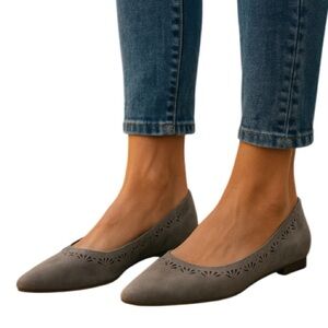 JOES JEANS Pointed Toe Ballet Flats Grey Genuine Suede Laser Cut Slip On 10